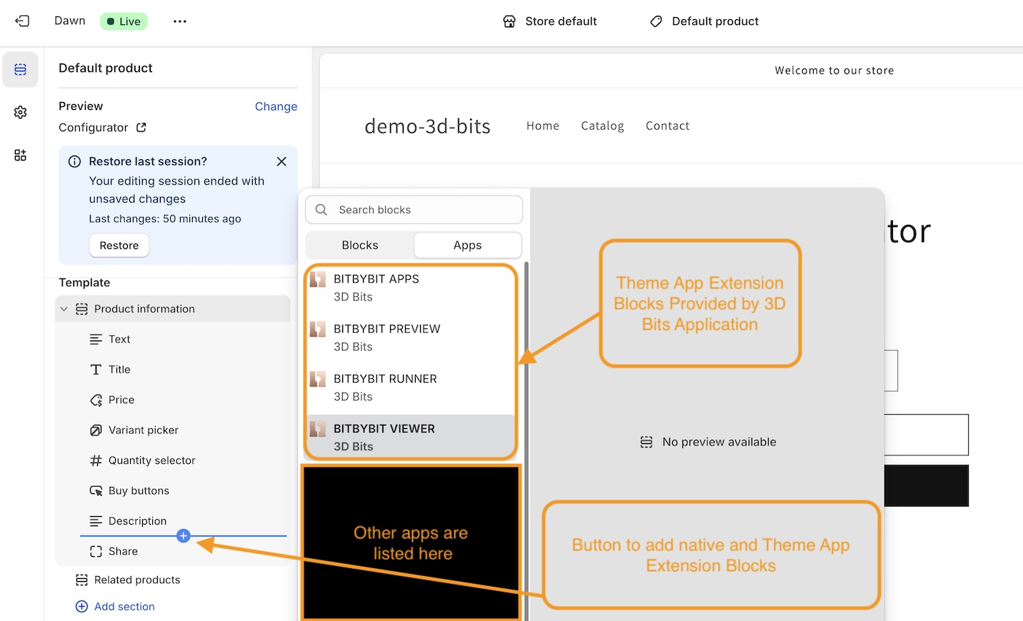 Theme app extension blocks listed