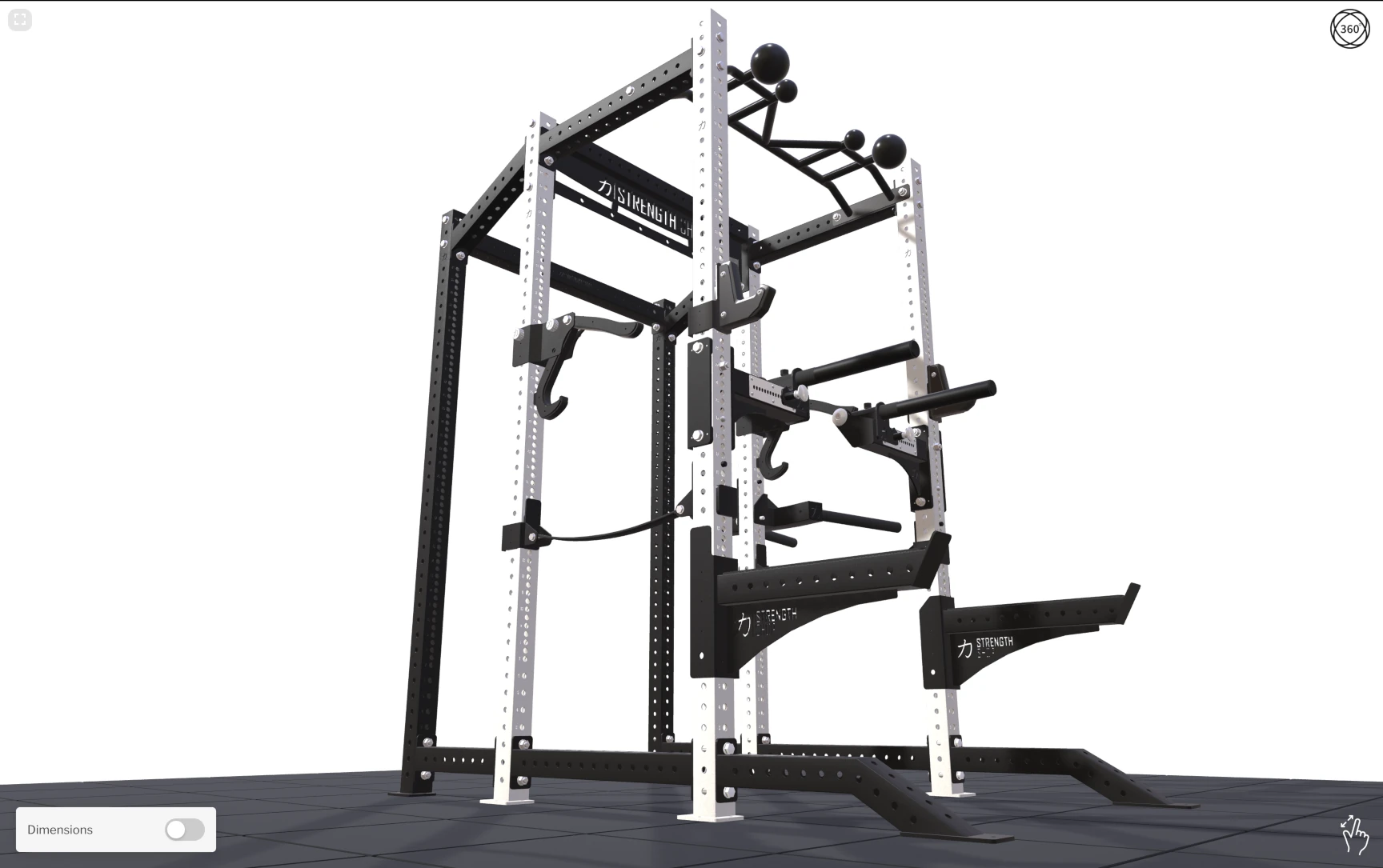 Strength Shop Riot MRR 75 Power Rack dynamic dimensions view 2