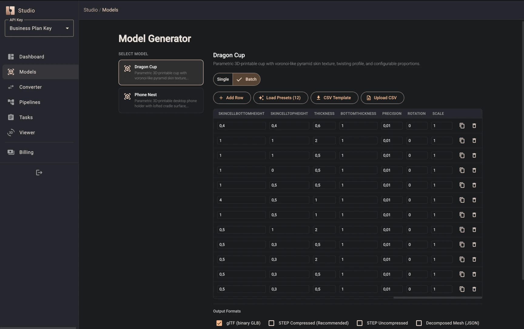 Bitbybit Studio model generator interface 1