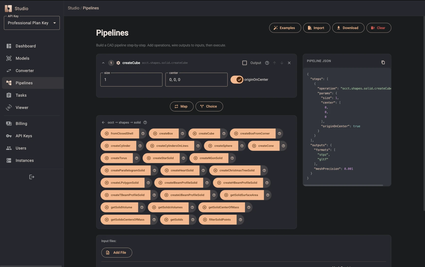 CAD visual playground operators and pipeline execution 1