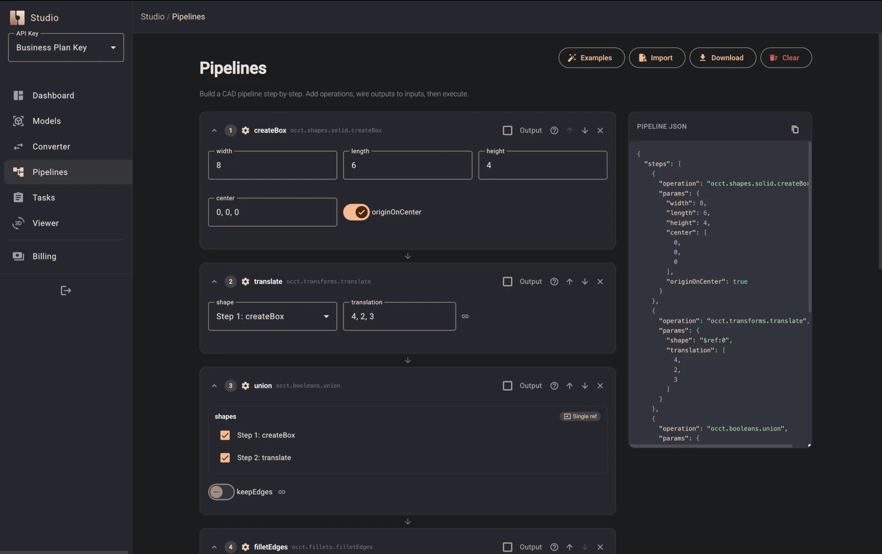CAD visual playground operators and pipeline execution 2